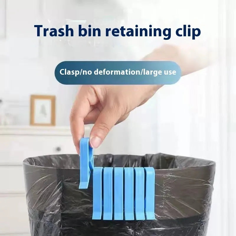 White PP plastic non-slip clip for holding a garbage bag onto a rubbish bin.