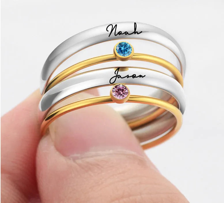 December birthstone engraved titanium steel ring with geometric design and electroplated finish