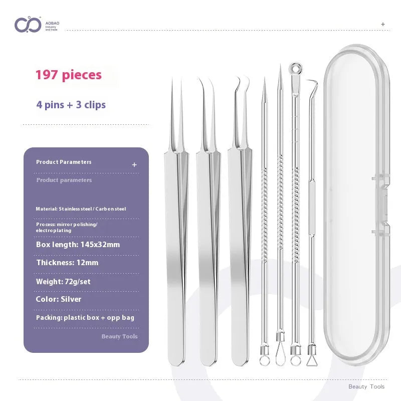 4-piece metal acne needle set with ultra fine pointed tips for precise skin treatment applications
