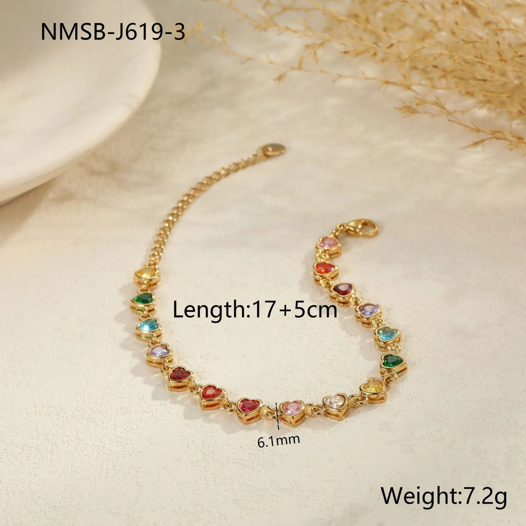 Stainless steel bracelet with 18K gold electroplated finish in geometric heart, circular and square designs
