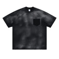 Black men's loose-fit cotton t-shirt with white letter printing on the chest.