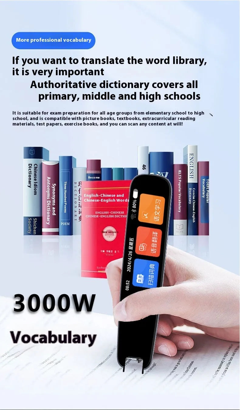 Dark grey or white talking pen for offline text scanning translation measuring 138mm by 30mm by 112mm