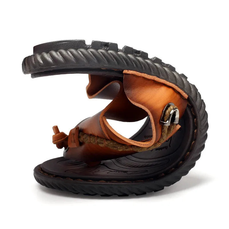 Men's dark blue herringbone pattern outdoor slippers with a rubber sole, shown in a large size.