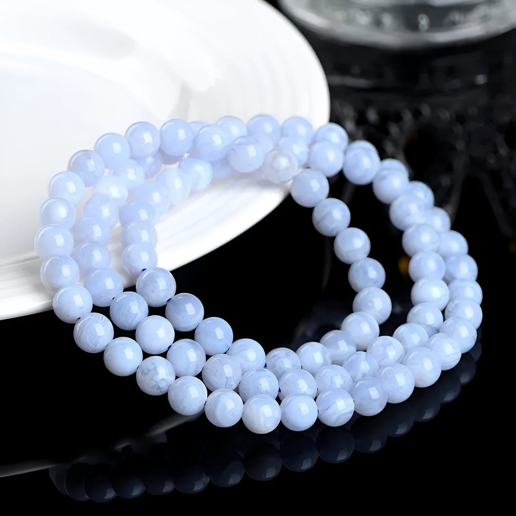 Blue agate multi-circle pattern bracelet with 6-6.8mm beads in three-circle construction