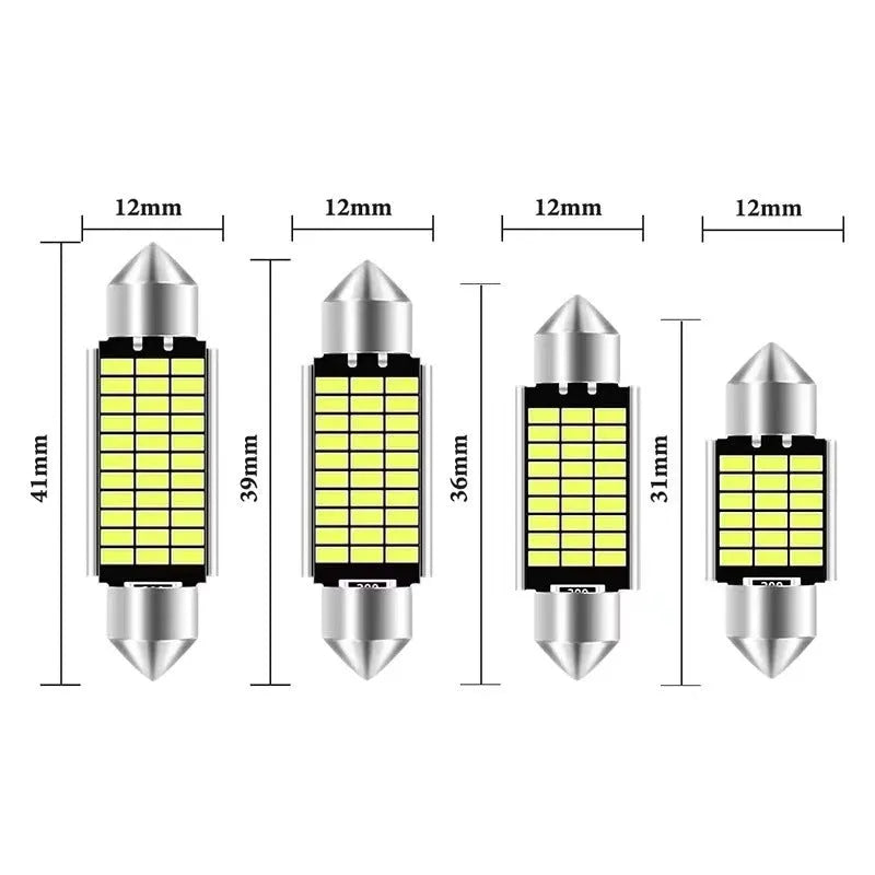 White aluminium double-tip car roof light for licence plate and interior illumination.