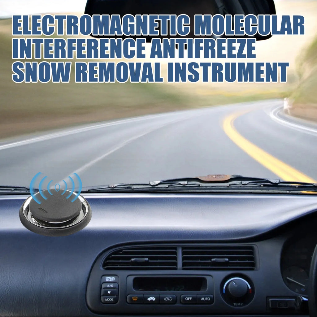 Black portable car deicing instrument measuring 7.4x7.4x1.6cm for melting snow and ice on vehicle windscreens