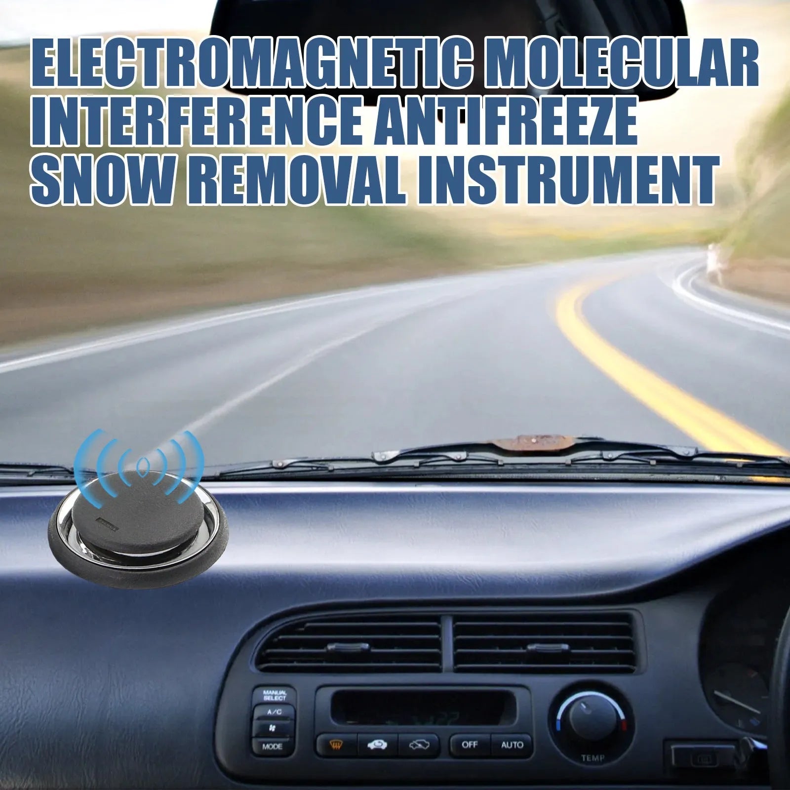Black portable car deicing instrument measuring 7.4x7.4x1.6cm for melting snow and ice on vehicle windscreens