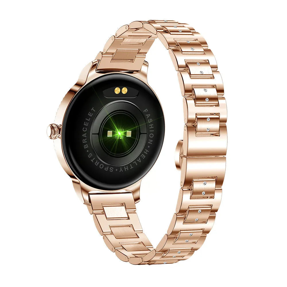 AK38 ladies smart watch with stainless steel band and 1.09-inch TFT display