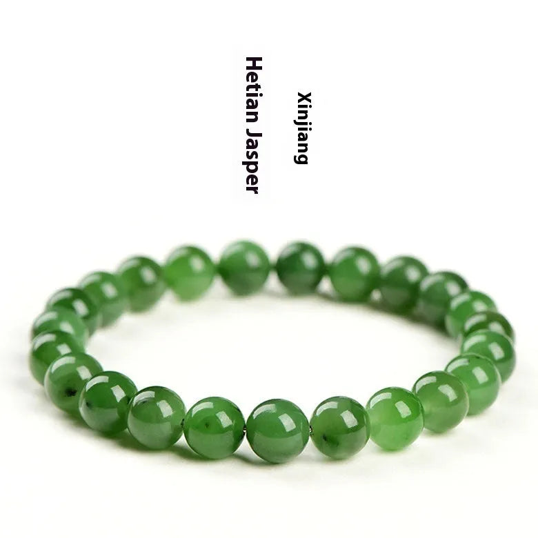 Natural jasper ball bracelet made from polished Hetian jade beads, shown in multiple bead size options.