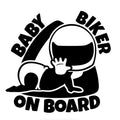 Black and white reflective BABY ON BOARD car sticker measuring 14.5 by 15 centimetres