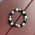 Natural black agate and opal Tai Chi bracelet with 10mm polished beads in Chinese style