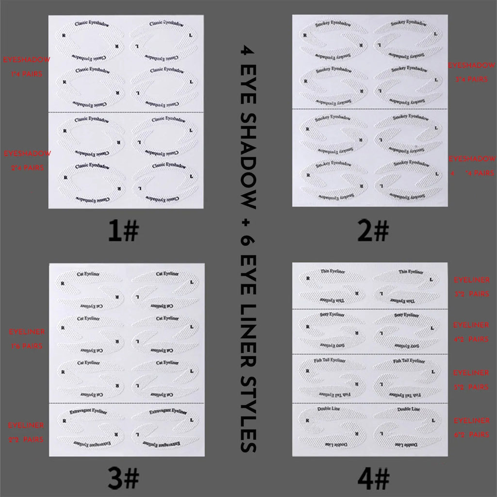 Four reusable eyeliner makeup stencil templates for winged eyeliner and eyeshadow application