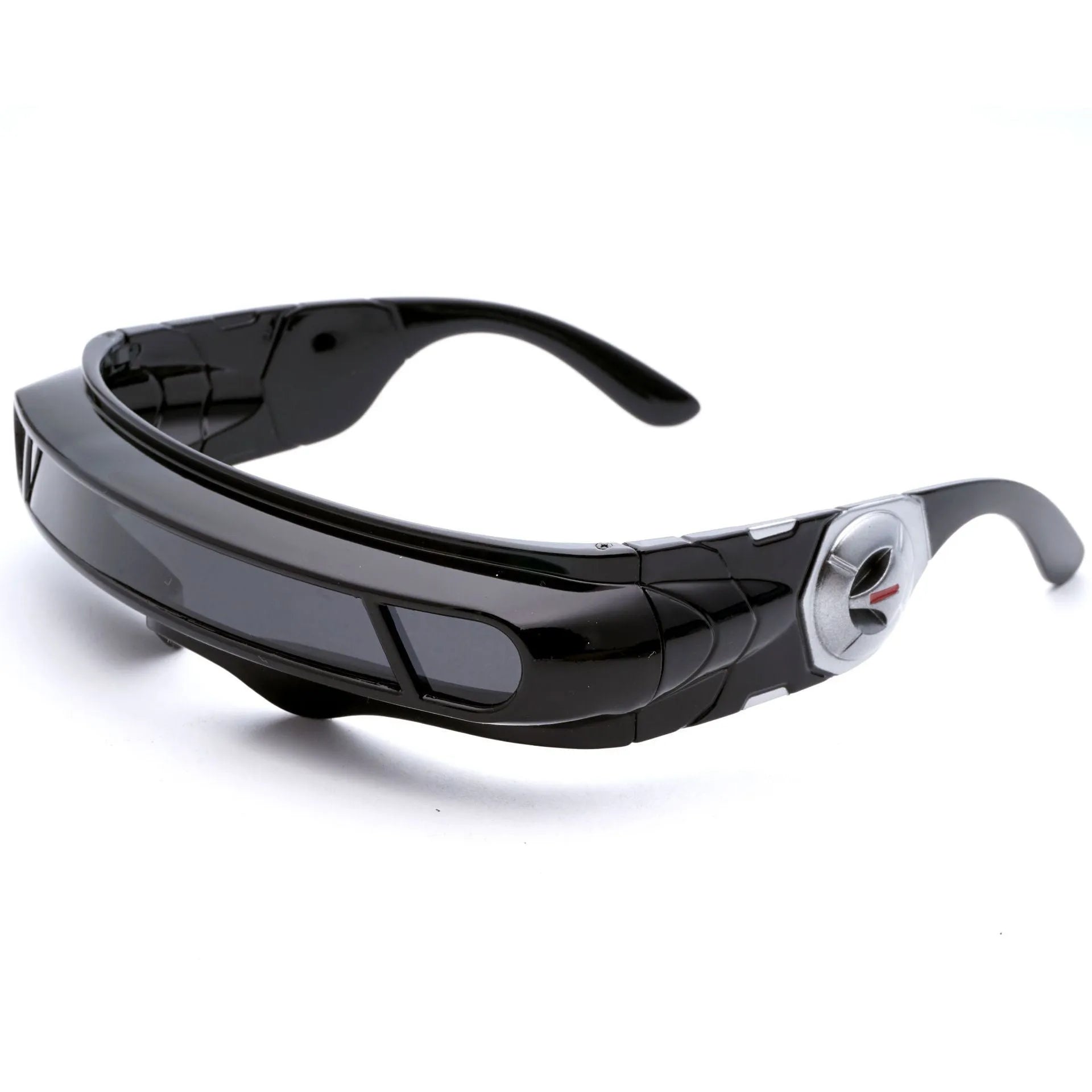 Black full rim sports sunglasses with polarised mercury-tinted lenses.