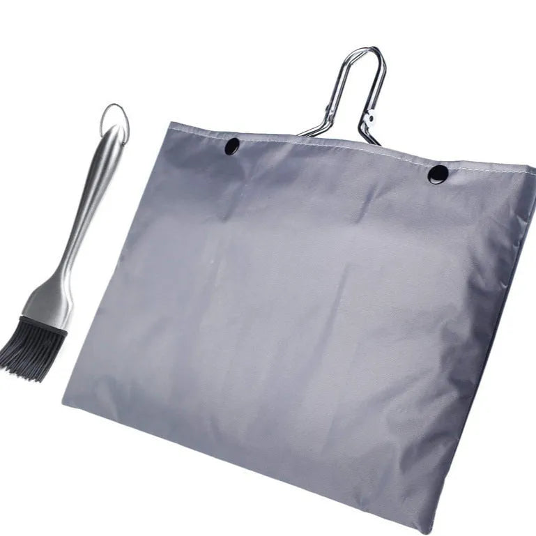 Square stainless steel barbecue mesh basket with folding design and cleaning brush for outdoor grilling