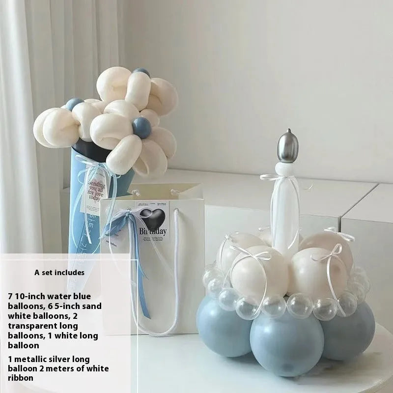 Balloon bouquet DIY kit for cake decoration showing round balloon arrangement materials