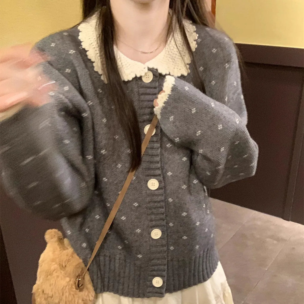 Women's floral embroidered Peter Pan collar cardigan coat in cashmere-blend polyester fabric