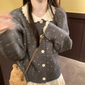 Women's floral embroidered Peter Pan collar cardigan coat in cashmere-blend polyester fabric