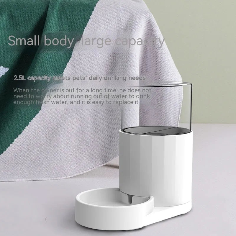 Cat water fountain automatic feeder set round white food grade PP plastic water dispenser and feeder on floor