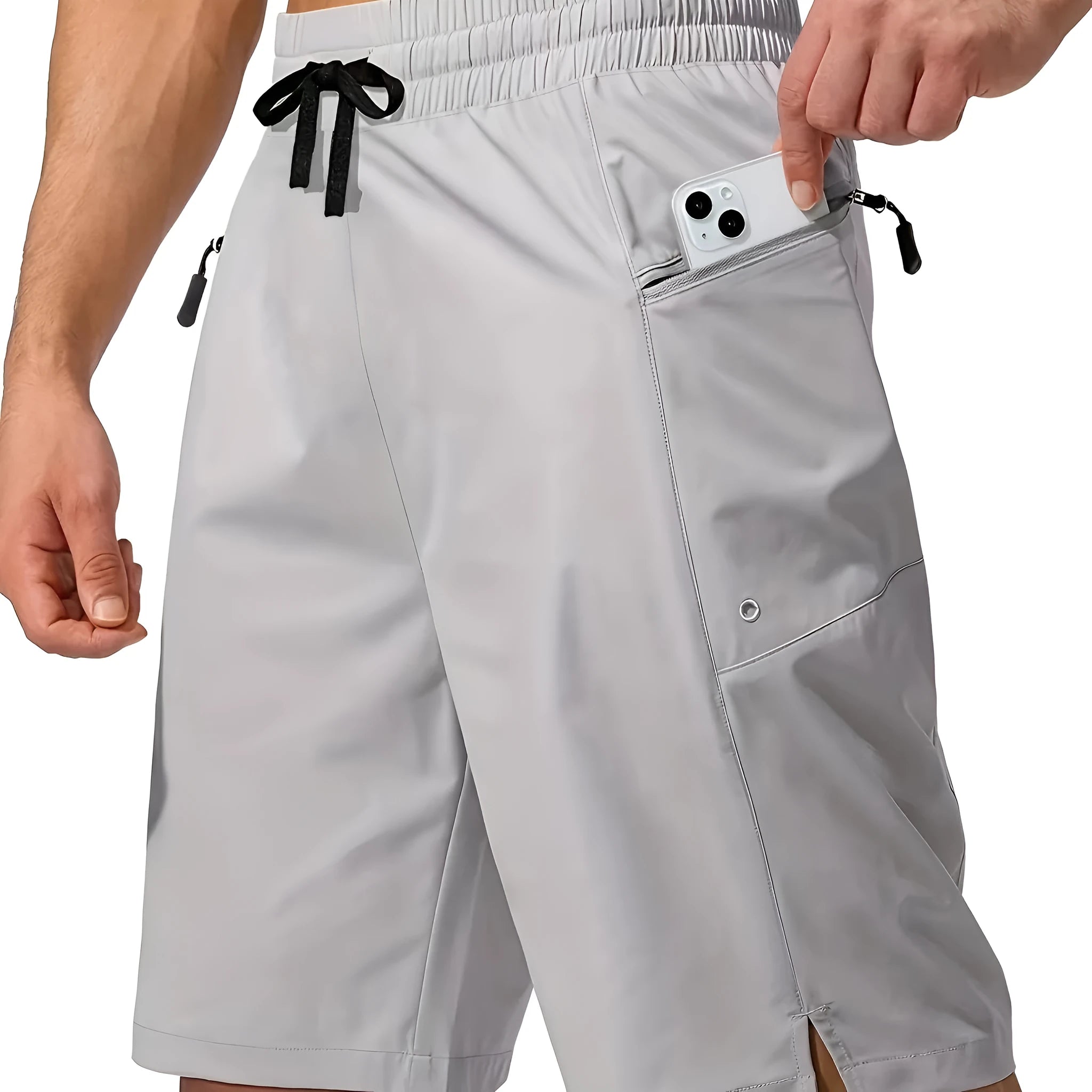 Men's solid colour quick-drying beach shorts in straight-leg cut available in multiple colours