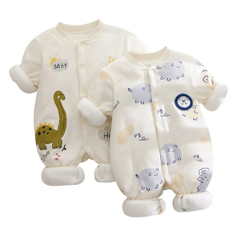 Cotton baby romper long sleeve thickened 120g fabric simple style zoo pattern for infants