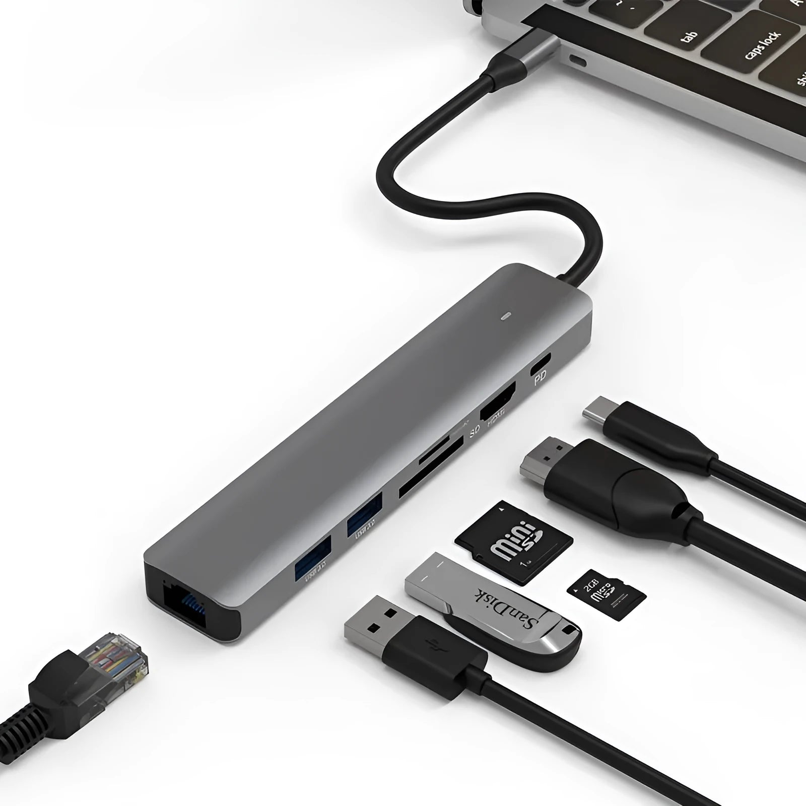 LQT-LH07 7-in-1 USB-C desktop computer hub with multiple interface ports and custom logo option