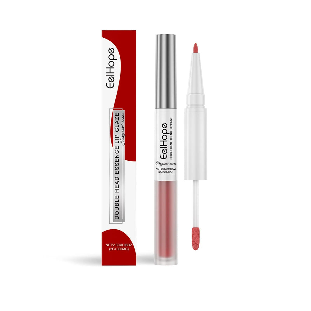 Double-headed lip liner and lip lacquer pen showing precision applicator tips for matte lip definition and colour