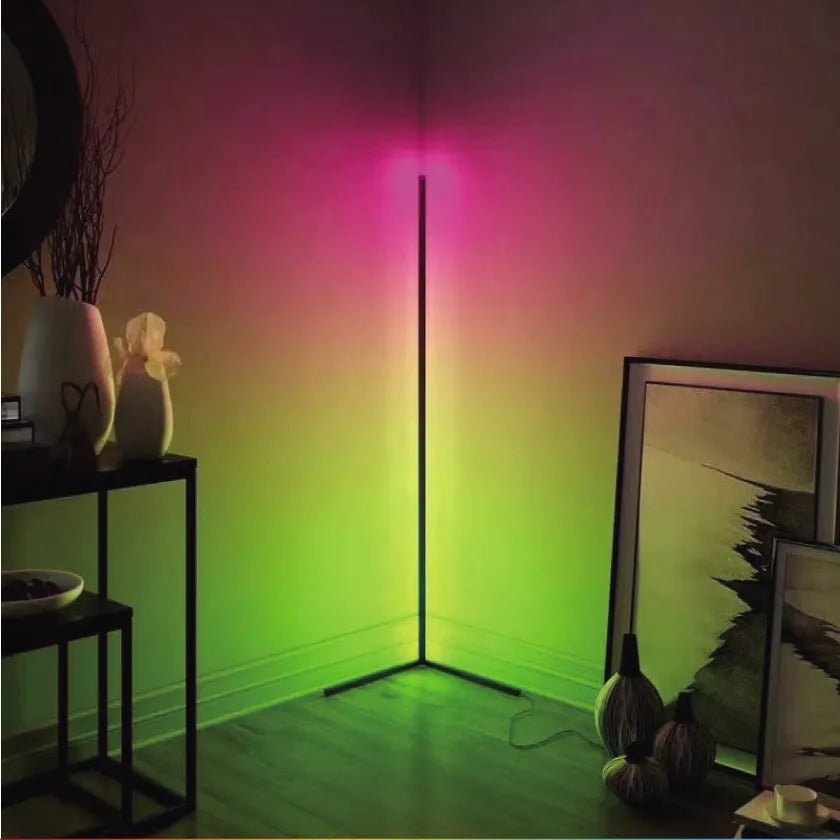 Black smart RGB floor lamp with silicone shade and remote control for music sync lighting