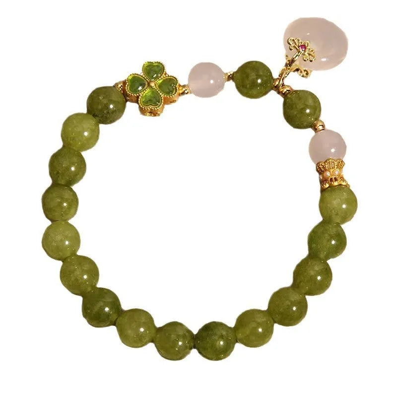 Green tourmaline and four-leaf clover women's bracelet with safety peace buckle
