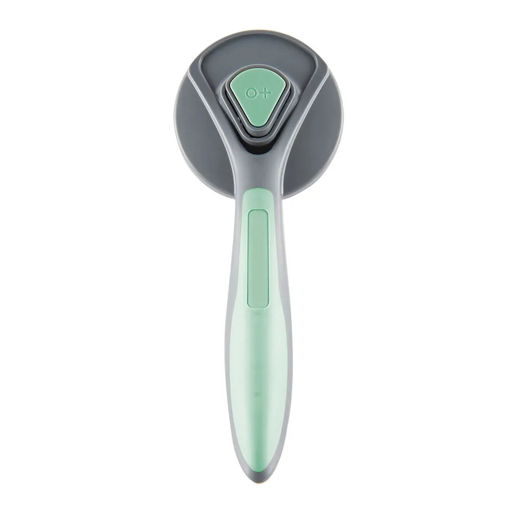 Self-cleaning slicker brush for cats and dogs with one-click button in grey, green, or pink colours