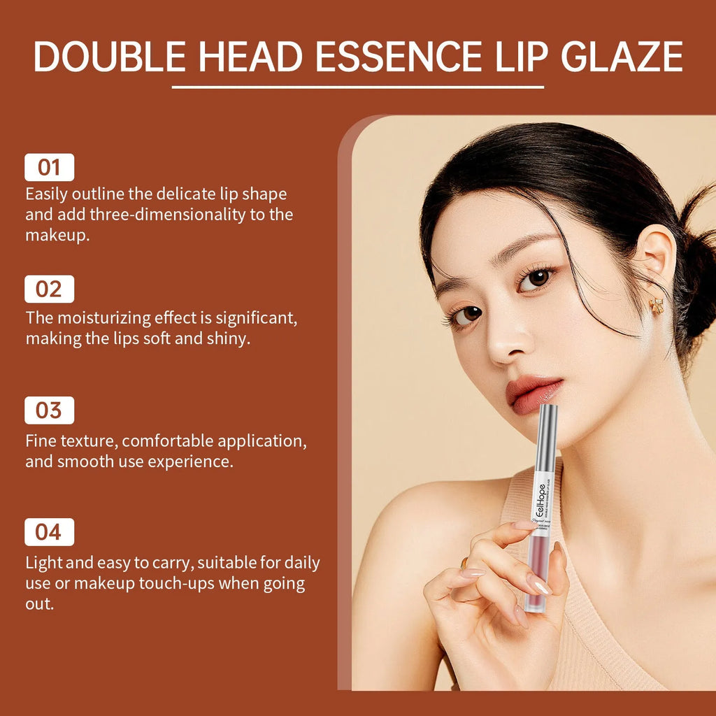 Double-headed lip liner and lip lacquer pen showing precision applicator tips for matte lip definition and colour