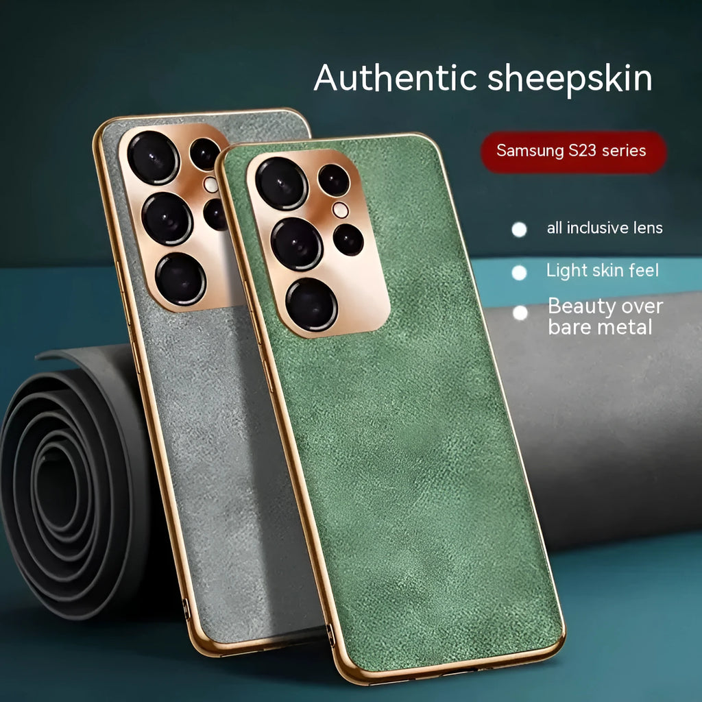 Fashion Eyelet Sheepskin Phone Case for Samsung S22 S23 in Graphite Black with eyelet detail