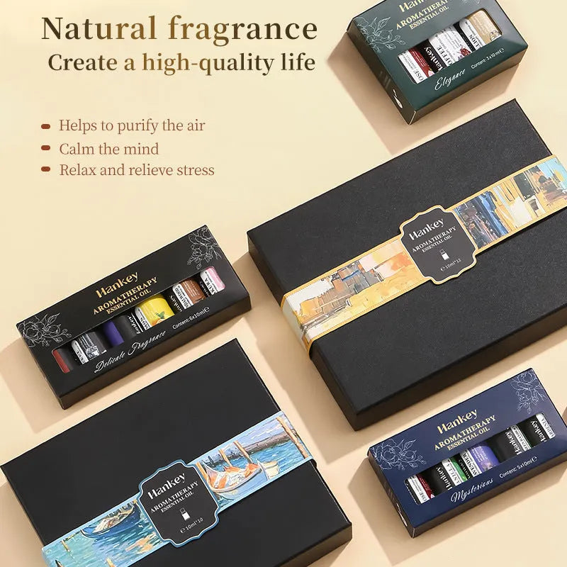 Boxed set of water-soluble aromatherapy essential oils for diffuser use