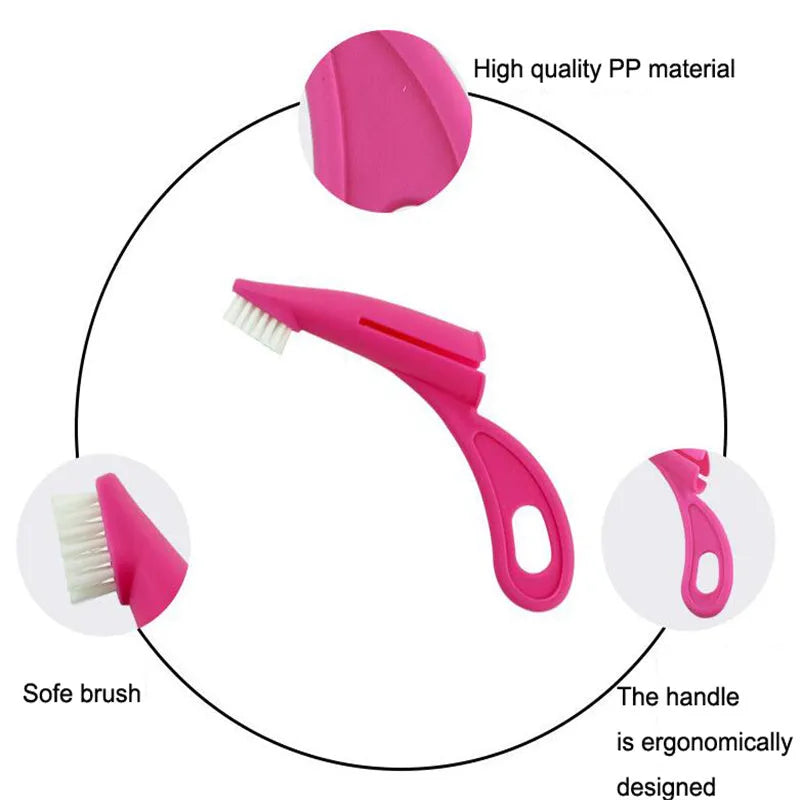 Red and white finger-sleeve pet toothbrush with soft silicone bristles for dog and cat dental cleaning.