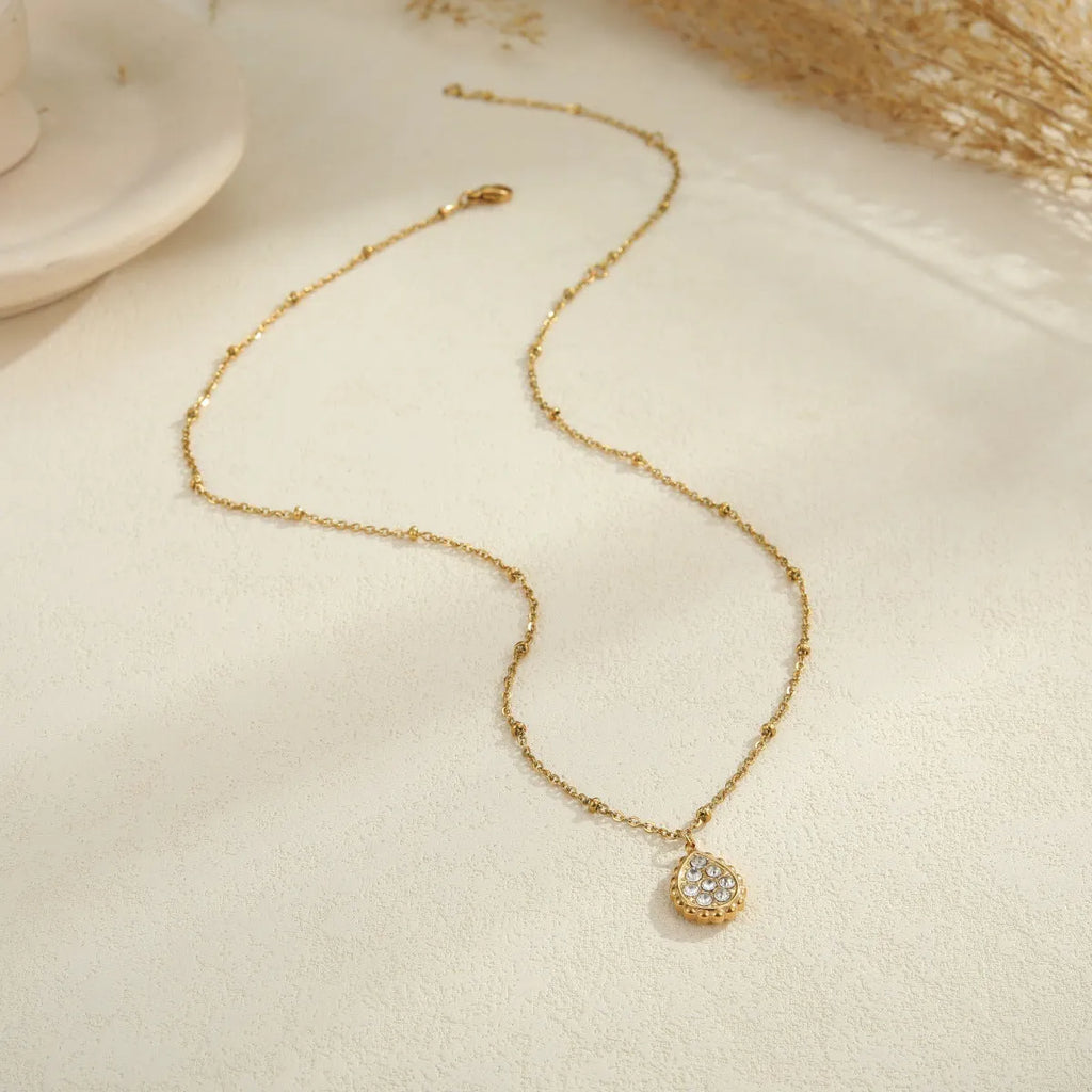 Women's stainless steel pendant necklace electroplated finish geometric five star moon water drop shape chain