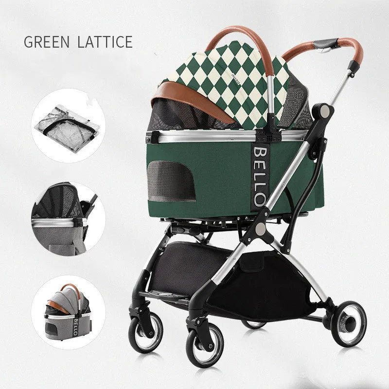 30kg metal frame four-wheel folding pet stroller for dogs, available in multiple colours