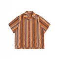 Ethnic style woven Cuban collar shirt in contrast colours with short sleeves and loose fit.
