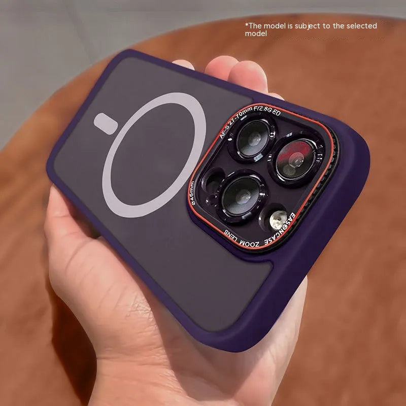 Frosted magnetic phone case for iPhone with black finish and wireless charging ring
