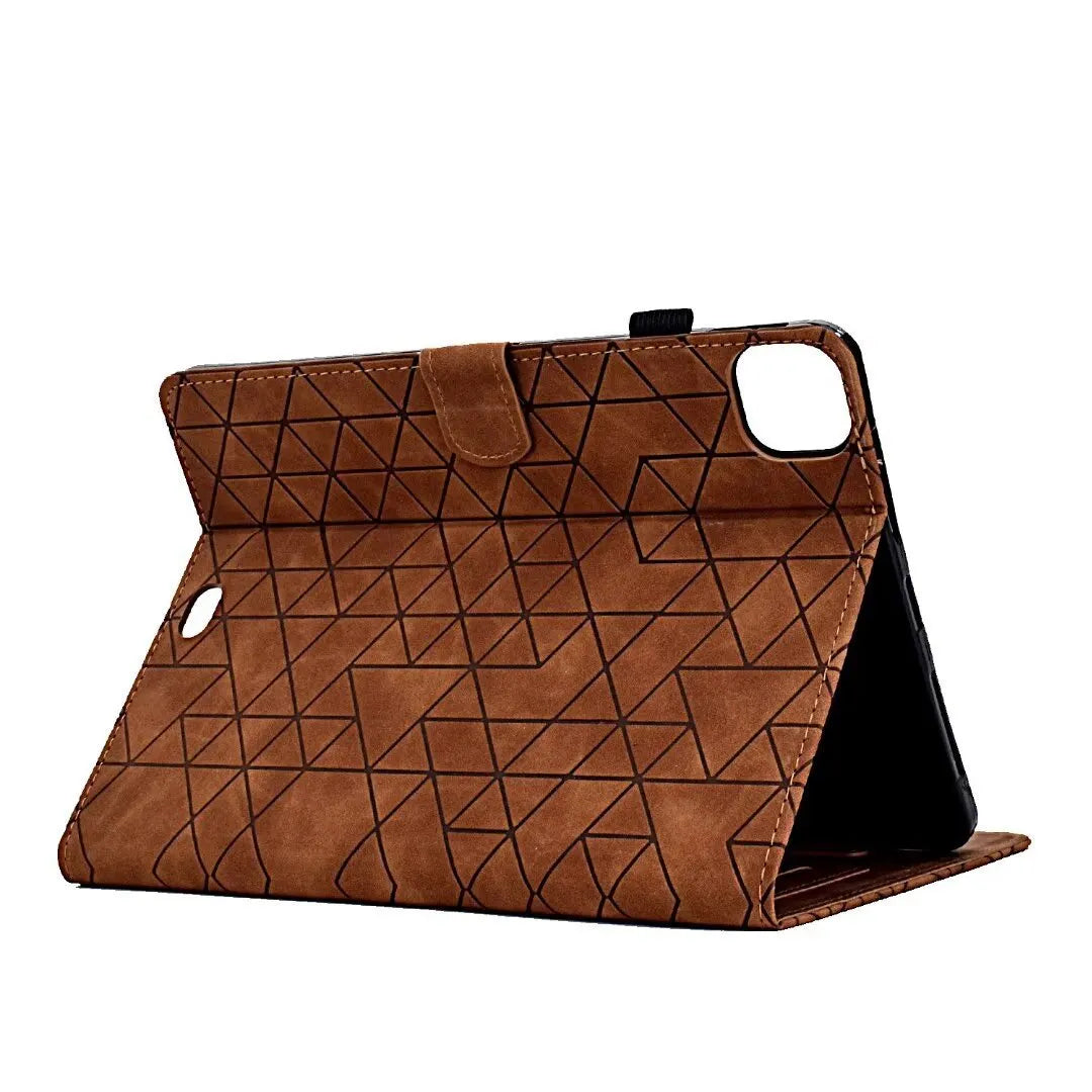 iPad leather case with card slot and stand in frosted diamond embossed style