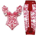 Women's printed polyester one-piece swimsuit in floral or geometric patterns