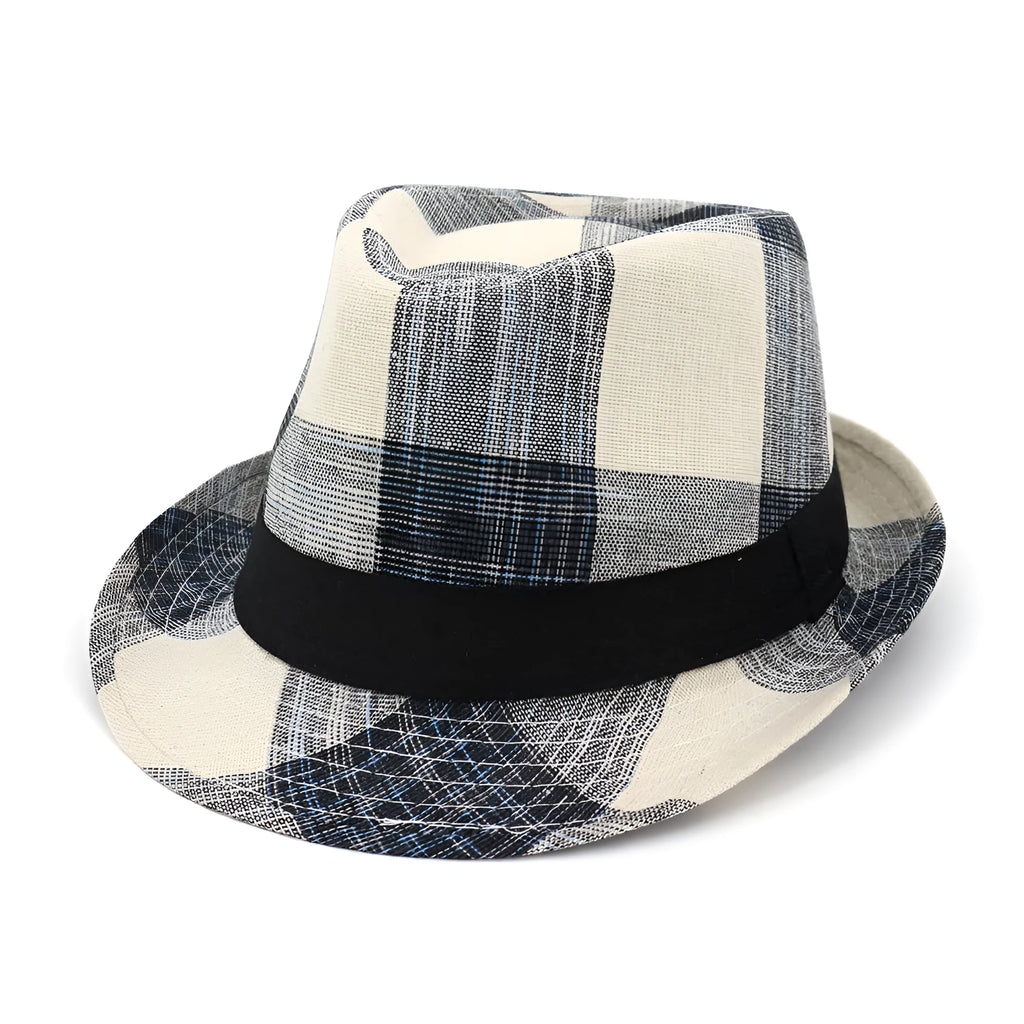 Casual blue polyester sun hat with a bell-shaped crown and medium brim for sun protection.
