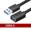 Black USB 3.0 and USB 2.0 male to female extension cable with length options from 1 metre to 5 metres.