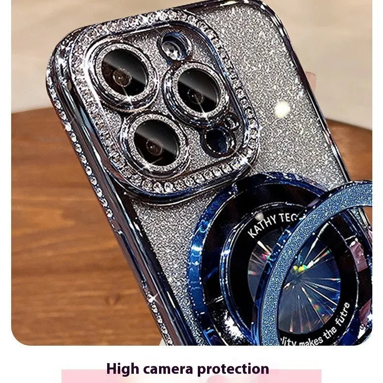 Silicone electroplating gradient magnetic suction phone case with bracket for Apple iPhone