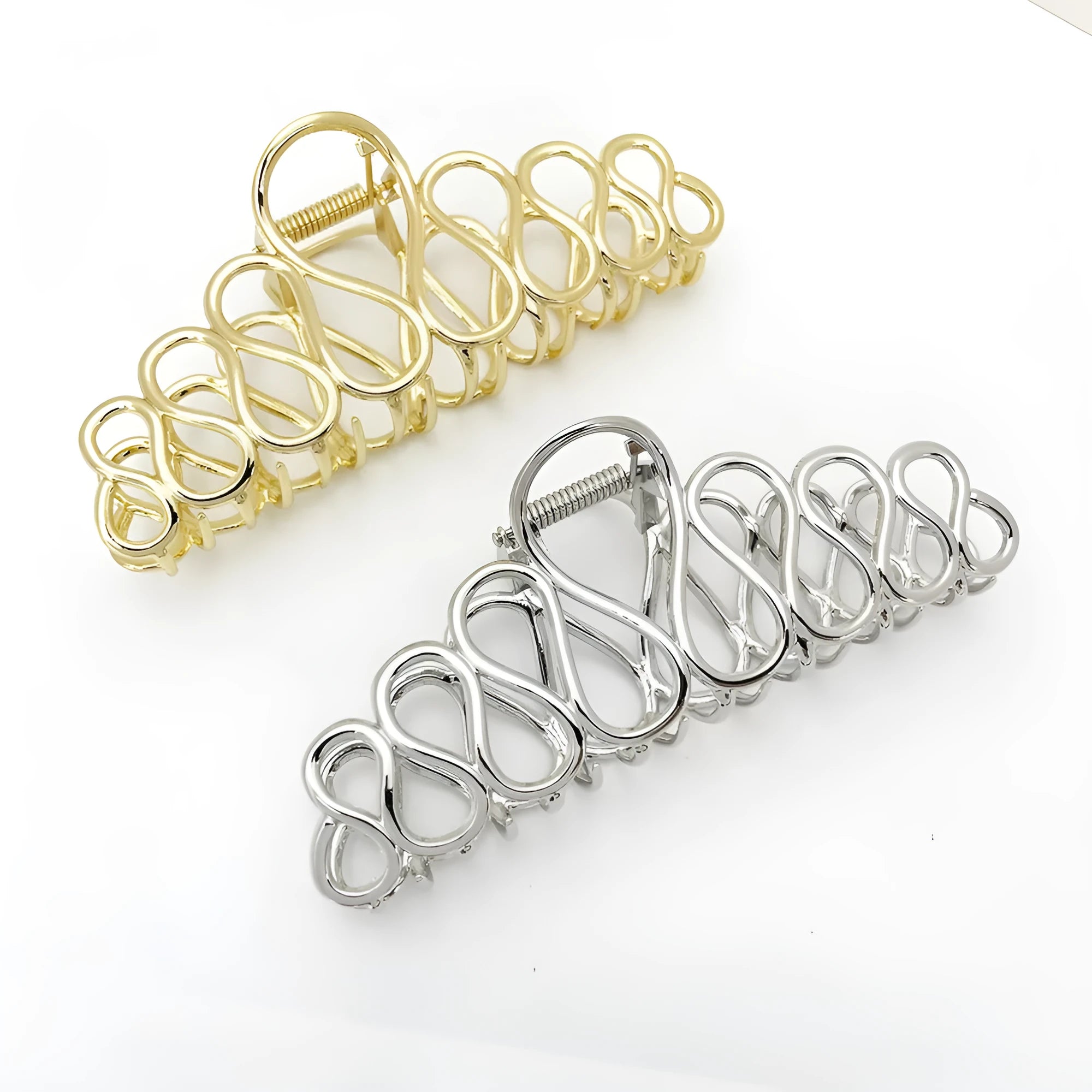 Large minimalist updo hair clip with tassel detail in gold or silver electroplated finish