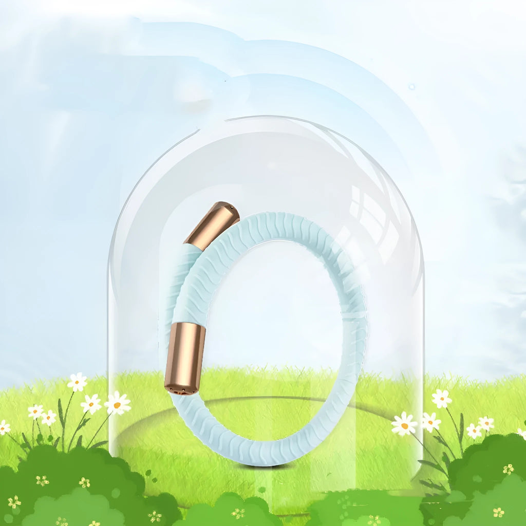 Silicone mosquito repellent liquid protective bracelet in light yellow colour on a white background