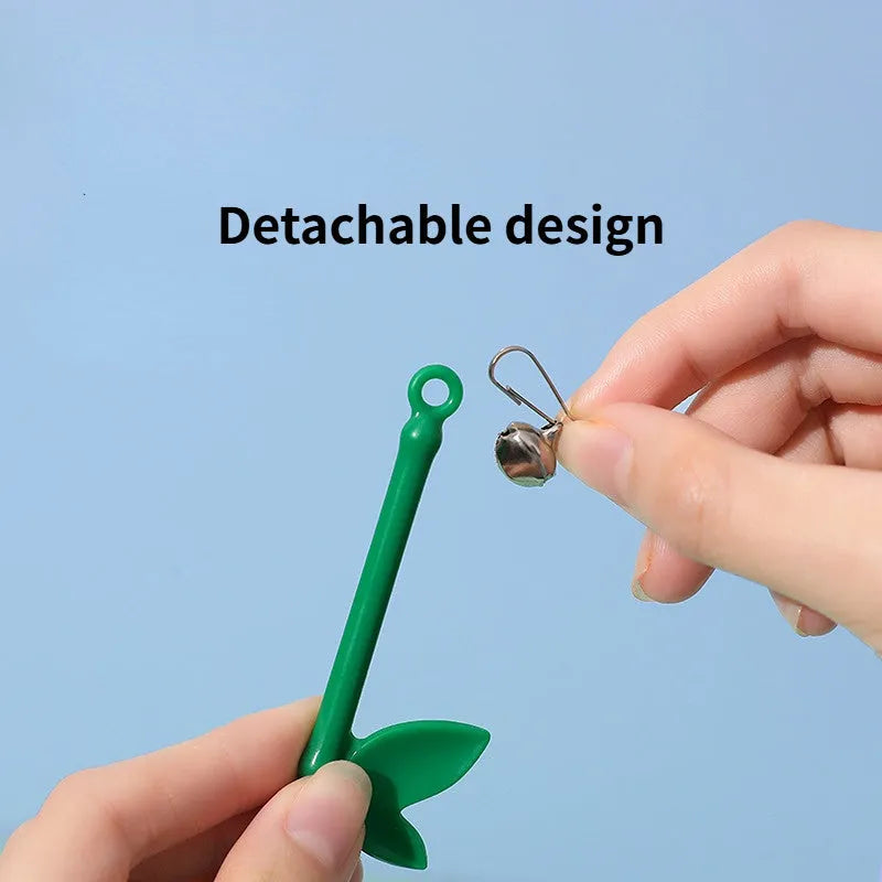 Green interactive cat feather wand toy with bells and durable construction for playful stimulation