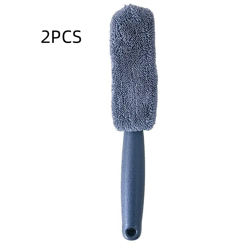 29cm long handle microfiber car tire brush in blue colour for wheel cleaning