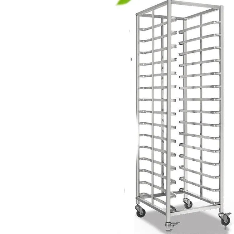 Stainless steel six-layer baking tray rack with lock for 40x60cm commercial trays.