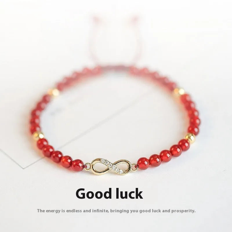 Hand-woven women's bracelet with natural red agate diamond beads in ethnic style design