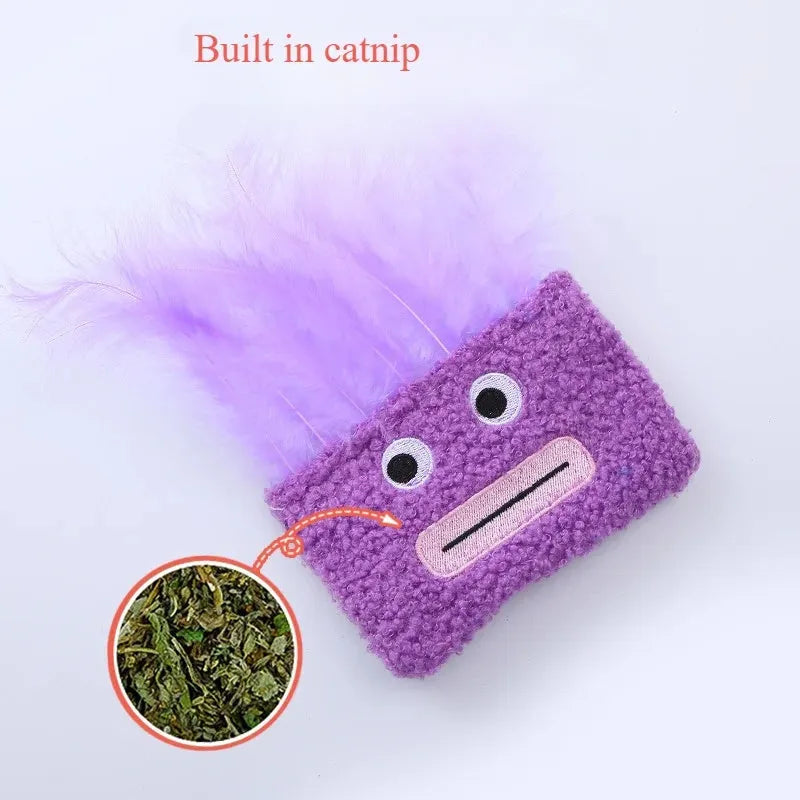 Big mouth explosion head shaped catnip plush toy in blue, green, orange or purple colours