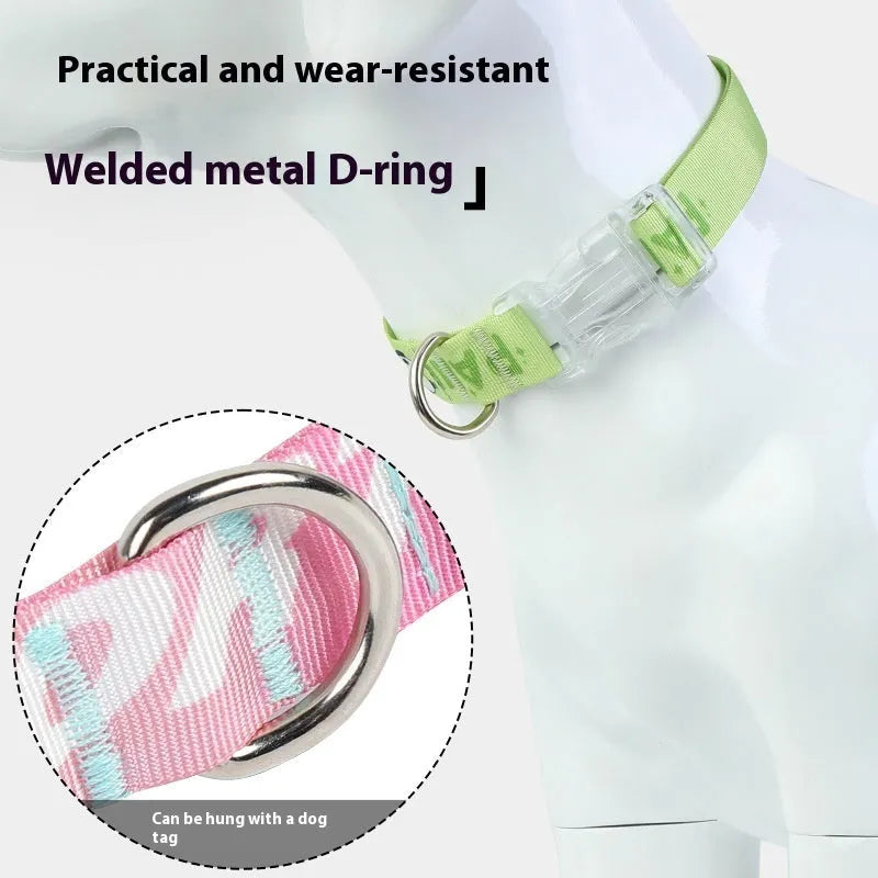Adjustable nylon dog collar with cartoon gradient printing in Panda Green colour option